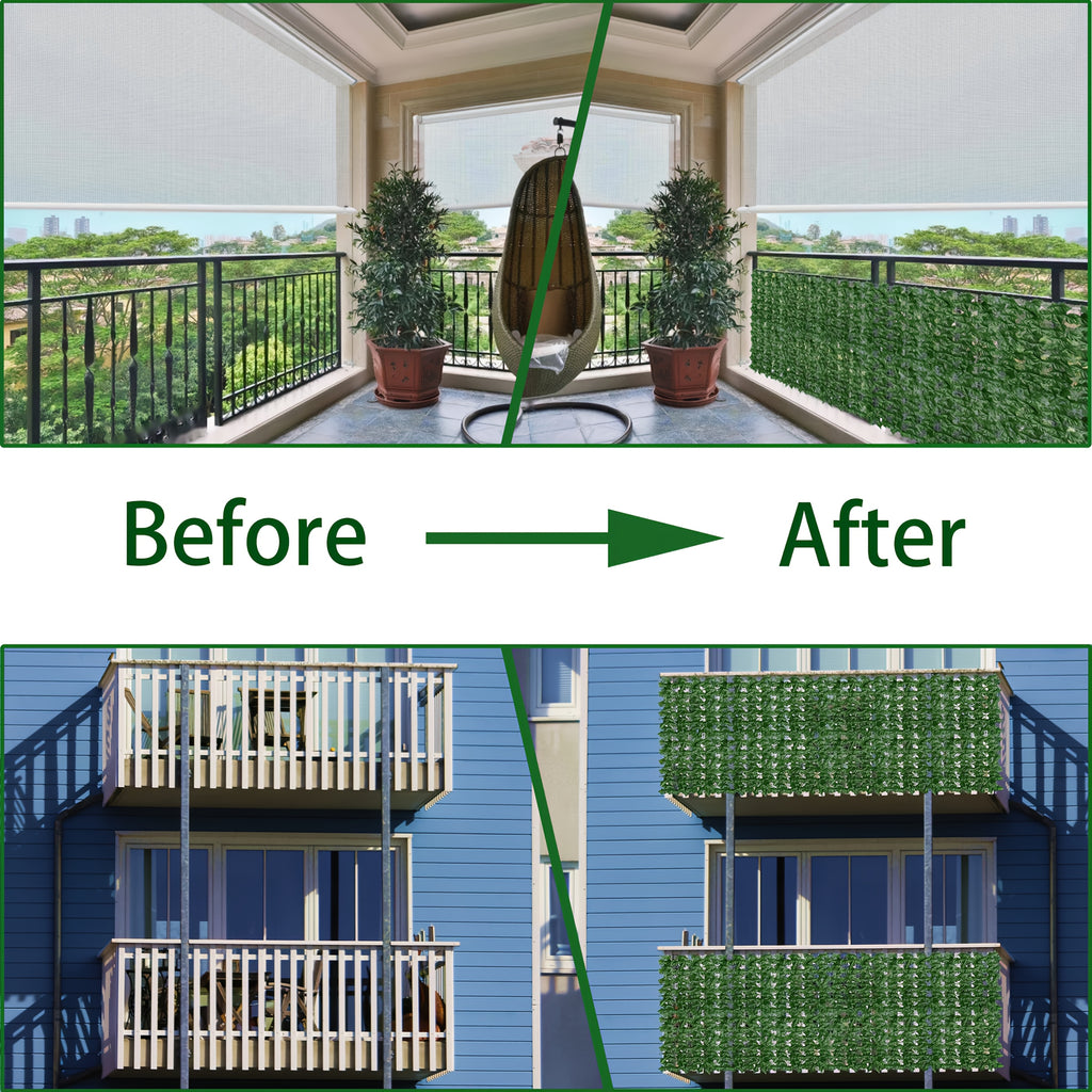 40x120 Inch Large Artificial Ivy Privacy Fence Panel - UV-Resistant Heavy Duty Plastic Leaf Screen with 20 Installation Ties, Realistic Evergreen Hedge Panel Suitable for Indoor/Outdoor Use, Easy Installation, No Maintenance Required - Privacy Fence