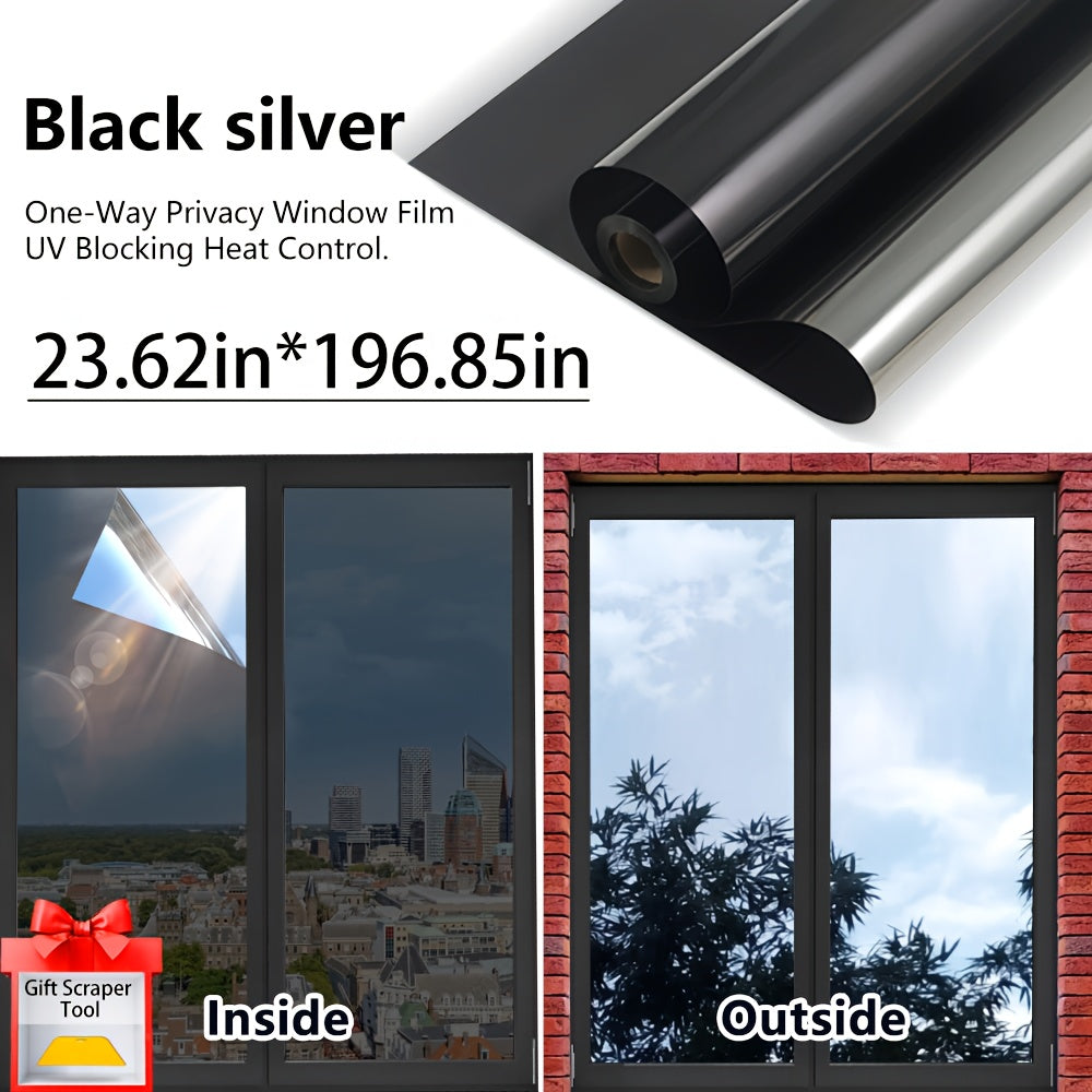 One-Way Privacy Window Film - Sun Blocking, Blocking & Heat Control Static Cling Film, Energy Saving Anti-Glare Reflective Coating No Glue- Easy Install For Home Office Hotel. Anti-Peeping | Glare Reduction Film | Reflective Glass Film(23.6''x118'')