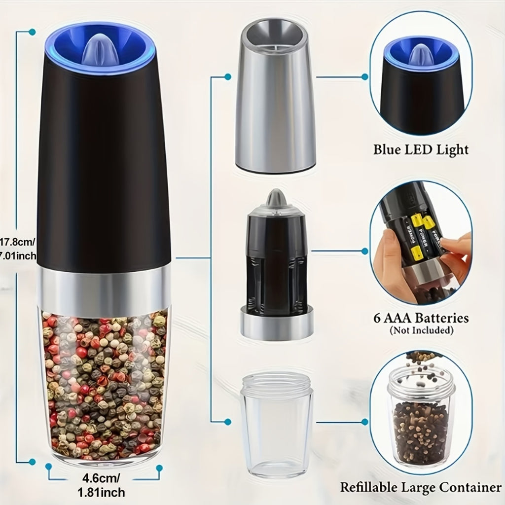 2pcs JIASLING Salt And Pepper Grinder Electric 2pcs Electric Battery Salt And Pepper Grinder Set Gravity Electric Salt And Pepper Grinder Set Salt And Pepper Shakers Set Large Capacity with LED Light Multiple Color Options Kitchen Gift
