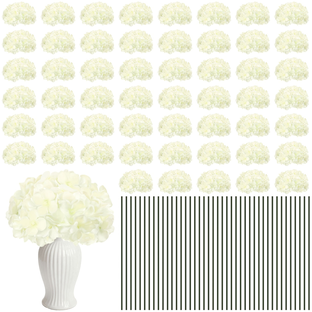 Set of 24 Synthetic Hydrangea Blooms with Stems, Ideal for Wedding Decorations, Home Parties, Baby Showers, And Store Displays. These Floral Arrangements Are Long-Lasting And Can Be Reused, Available in White, Orange, Blue, Dreamy Purple, Champagne
