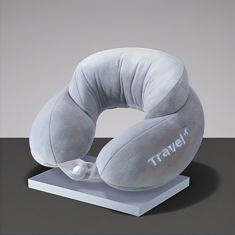 Travel Neck Pillow, U-Shaped Cushion with Front Snap for Seated Rest on Airplanes, Car Passenger Trips and Train Journeys in Multiple Color Options