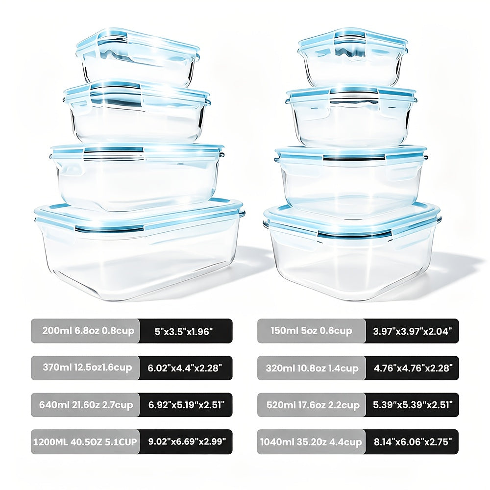 24/16pcs (12/8 Lids+12/8 Containers) Sealed Glass Food Storage Container, Outdoor Picnic, Lunch Box, Microwave, Oven, Perfect For Salads, Fruits, Vegetables, And Sandwiches, Lunch Box | Sealed Storage | Durable Glass, Food Storage Container