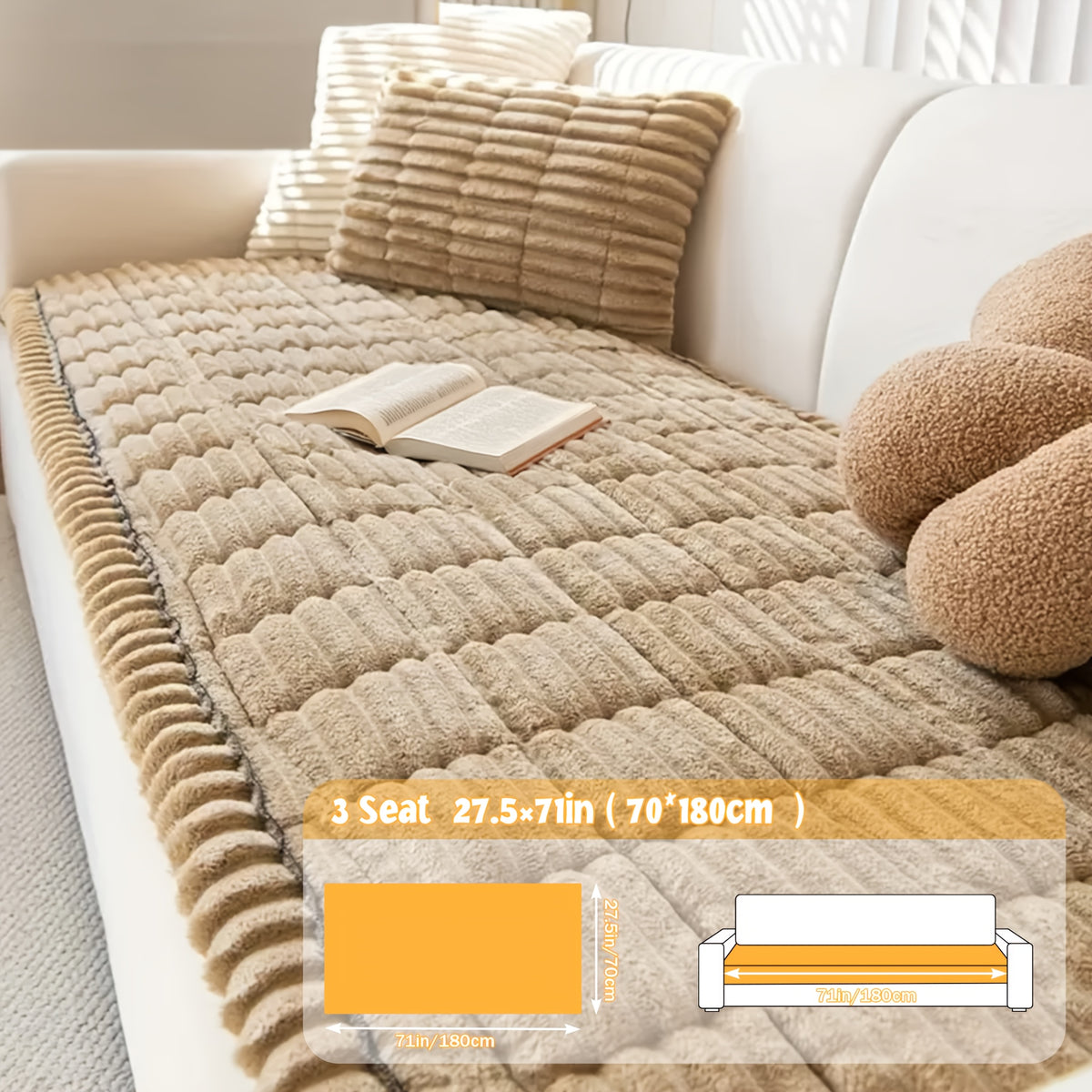 1pc Modern Corduroy Soft Couch Cover Washable, Non Slip Durable Plush Sofa Covers for 2/3/4 Cushion Couch Sofa L Sharped Sofa Slipcover, Thickened Cozy Furniture Protector Bedside Mat, Warm Sitting Pad for Any Seasons, Christmas Home Decor