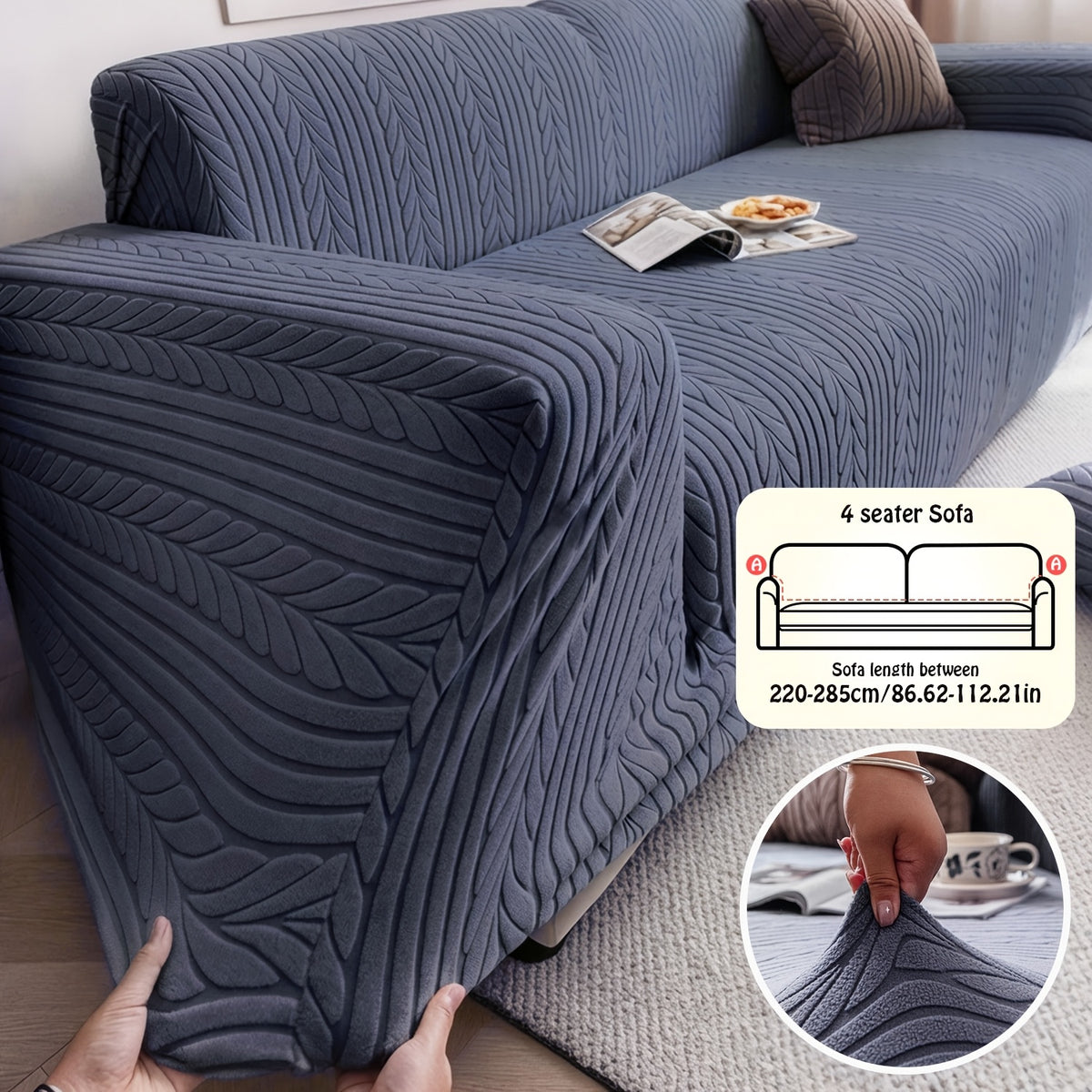 1pc Striped Sofa Cover - Washable, Stretchable, Scratch-Resistant & Non-Slip All-Season Sofa Protector, Fits 1-4 Seater Sofas, White Textured Fabric with Sawtooth Pattern, Perfect for Living Room Decor & Furniture Protection | Durable Protection