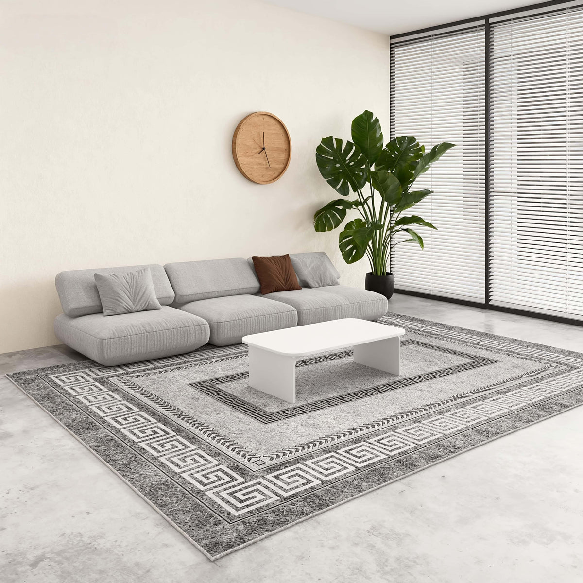 Luxury Crystal Velvet Rug - Heavy Duty 850gsm Bohemian Floral & Persian Pattern with Non-Slip Backing, Machine Washable 100% Polyester, for Living Room, Bedroom, Entryway - Grey & Black Marble Effect | Bohemian Style Rug for High Traffic Areas.