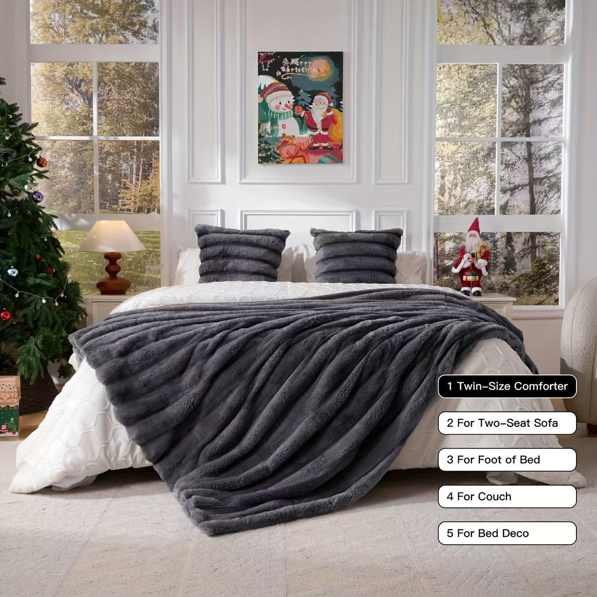 A Faux Rabbit Fleece Blanket, Double Layer Thickened, All Season, King/Queen Size, Winter Blankets Soft Warm, Throw For Adults Reversible Machine Washable Blanket, For Home, Car, Office, Travel, Couch Cover, Christmas, Halloween Gift, Birthday Gift