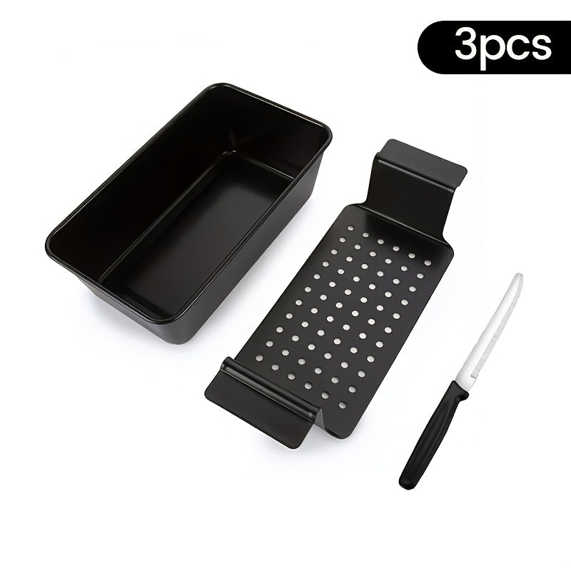 2pcs Patty Pan with Drain Tray, Non-Stick Meatloaf Pan for Baking, Reduces Fat, Enhances Flavor, Bread Pan Set