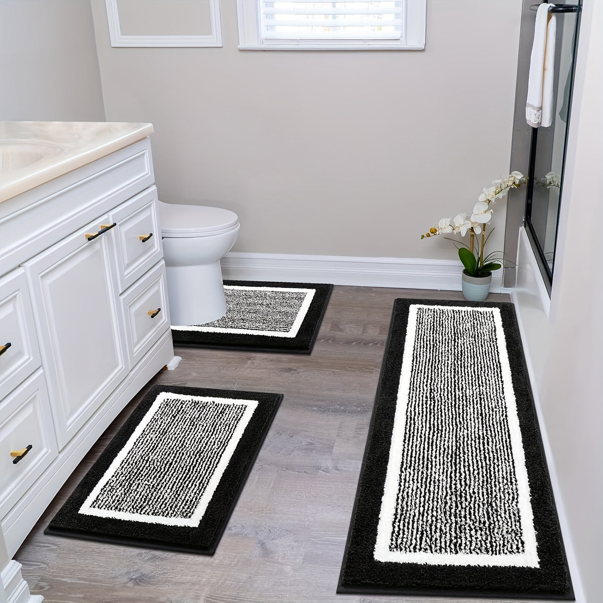 Bathroom Rug Set 3pcs Non-Slip Absorbent Bath Mats for Bathroom Sets Washable Microfiber Bathroom Rugs And Mats Shaggy Bath Rugs And U-Shaped Toilet Mat for Bath Floor