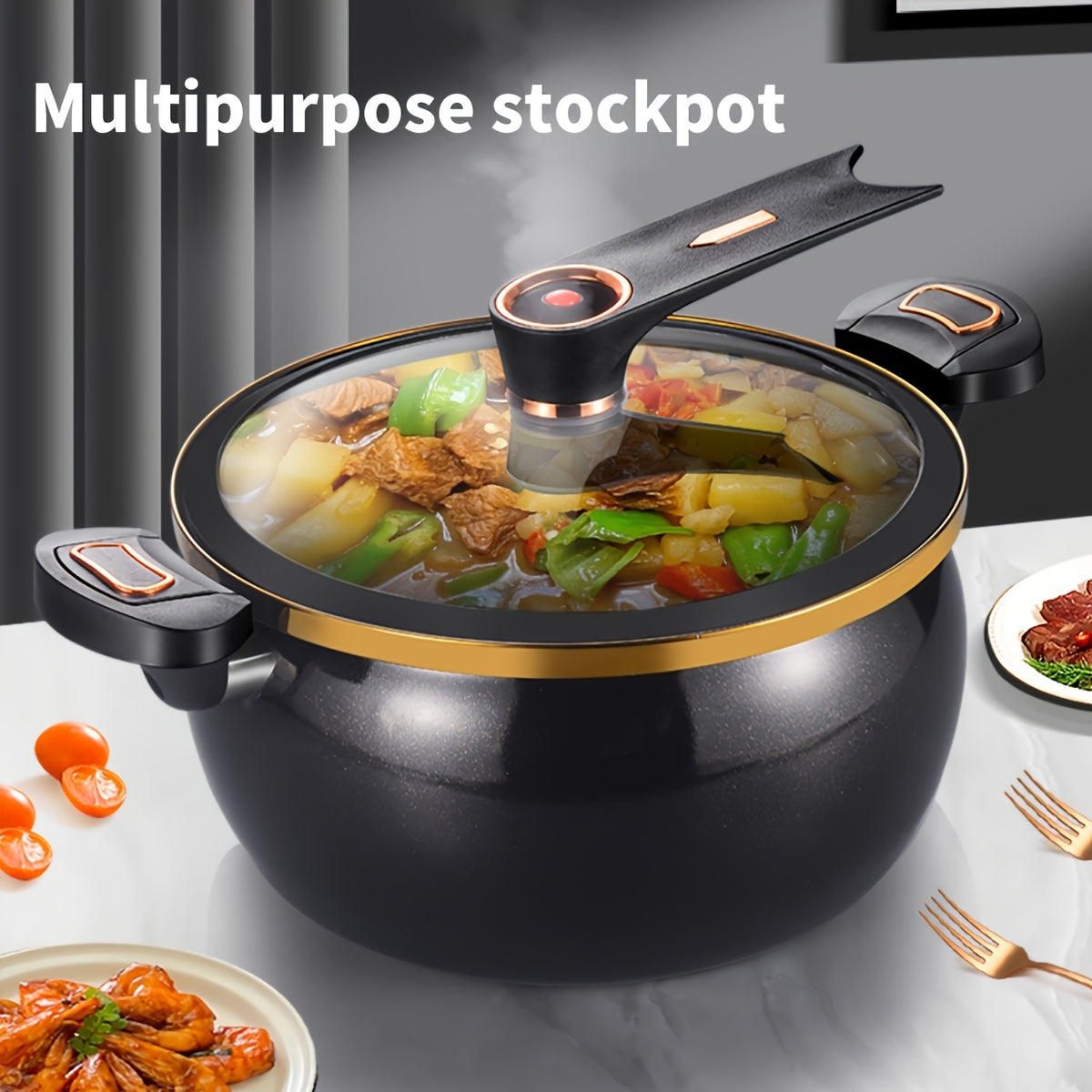 Large Capacity 8.45QT Non-Stick Stockpot with Twist Lock Handle - Heavy-Duty Ceramic Construction, Induction And for Gas Stove Compatible, for Home, Restaurant, Ollas Para La Cocina