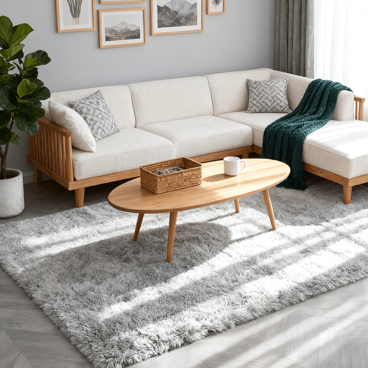 1pc Giant 71x106in Plush Area Rug | Non-Slip Fluffy, 1.6 Inch Thick, Machine Washable, Polyester, Solid Color, Rectangle, Flat Woven | Ideal for Living Room, Bedroom, Study, Makeup Room, Holiday Decoration, Cozy Home Carpet, Gray/Black