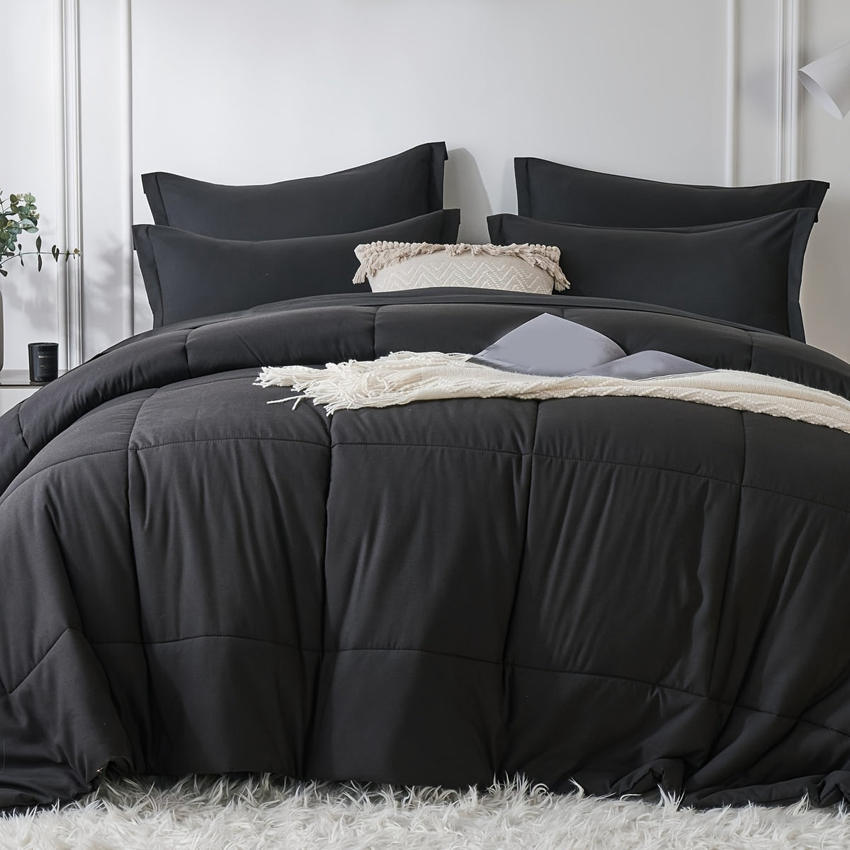 5/7pcs Luxurious Checkered Comforter Sets Queen-Breathable Comforter-Ultra-Soft Fluffy Fiber Filling, Warmth For All Seasons-Bed In A Bag With Comforter, Flat Sheet, Fitted Sheet, Pillowcases, And Pillowshams, Thick Comforter Set, Family Gift Set