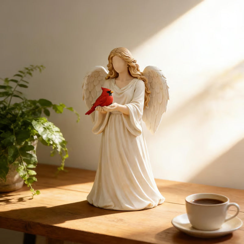 Red Bird And Angel Creative Desktop Ornament, Resin Crafts, Living Room Entrance Office Desktop Decoration Commemorative Gifts