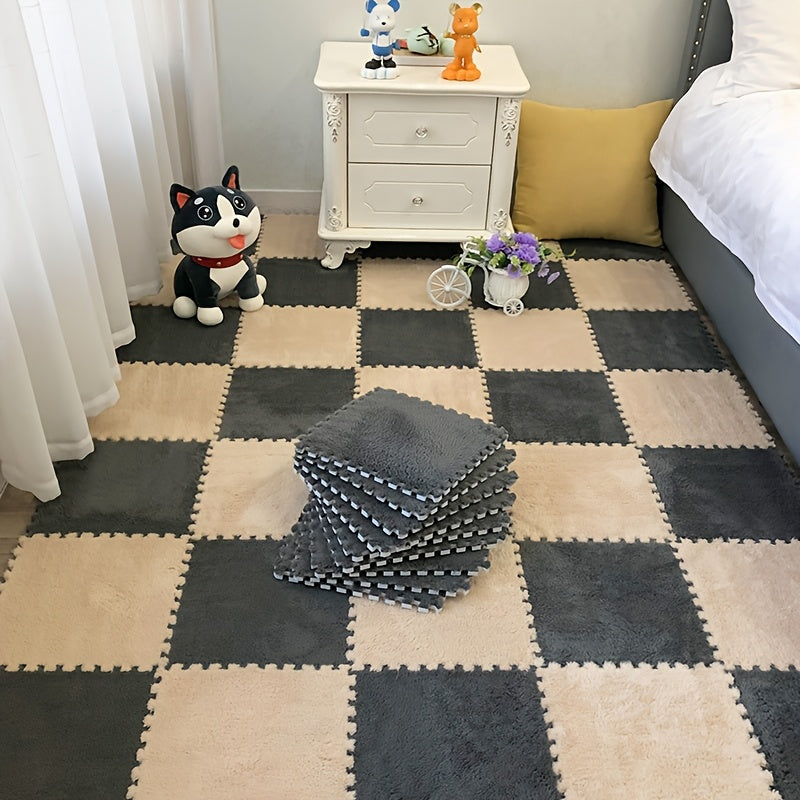 12pcs Interlocking Foam Floor Tiles in Solid Color Gray/White/Black - Soft, Washable, Non-Slip EVA Mats for Bedroom, Living Room, Home Decor, Pet Spaces, And More