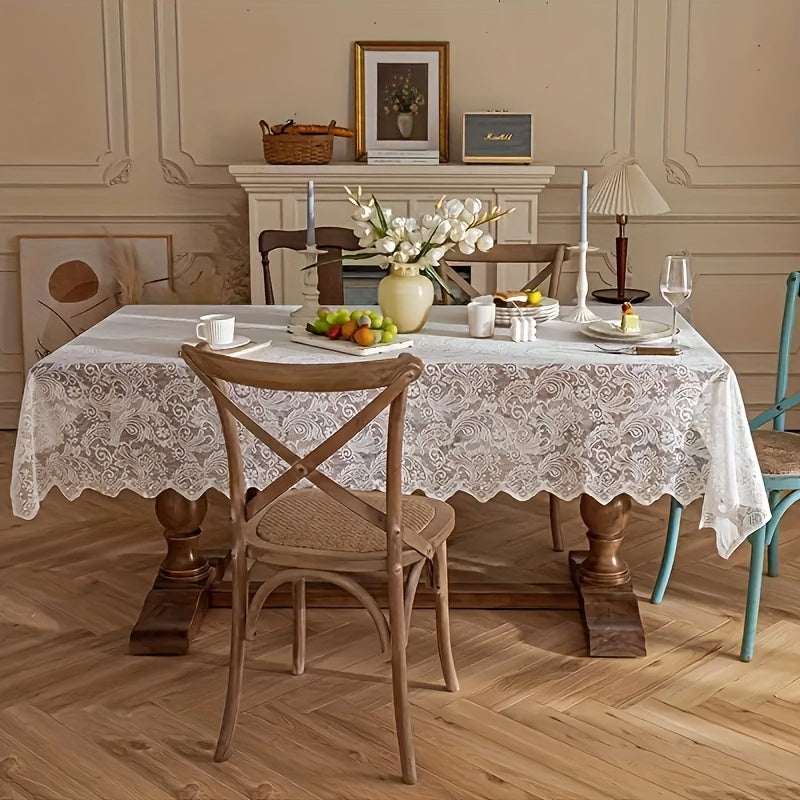 1pc French Paisley Lace Tablecloth, Rectangular Polyester Table Runner for Dining and Coffee Table, Washable, Easy Clean, Home Decor for Christmas, Machine, Solid Pattern, Square Shape