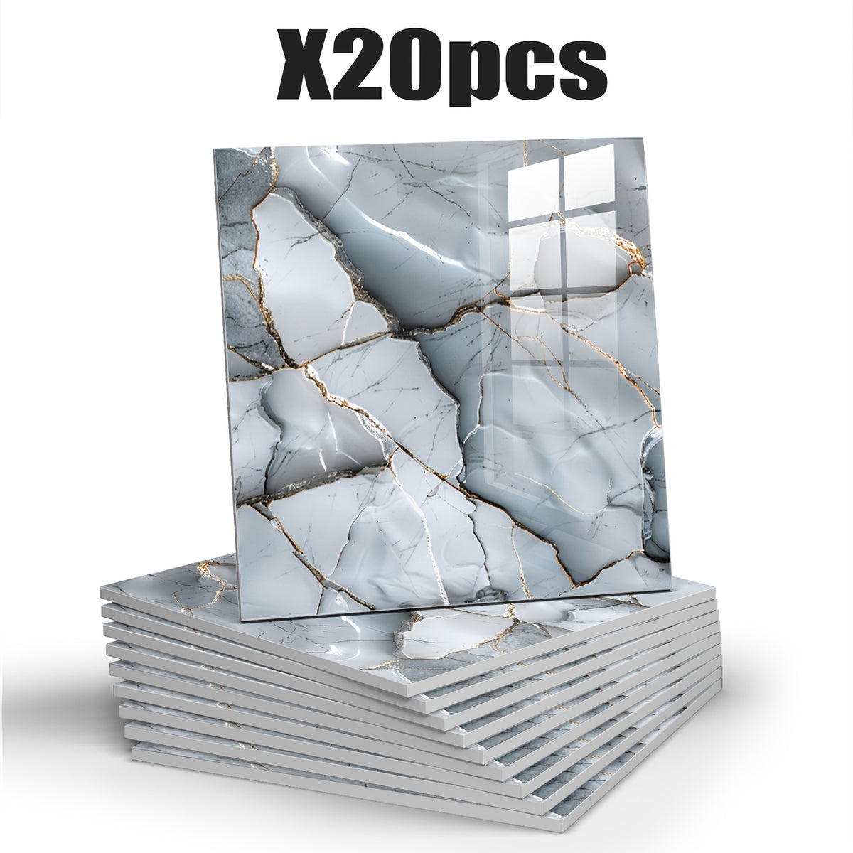 Waterproof 10/ 20pcs LuxeMarble Peel and Stick Shower Tiles - Space Theme Square Wall Hanging Decor for Bathroom, Kitchen, Living Room - 11.8"x11.8" Indoor Use PVC Wall Panels