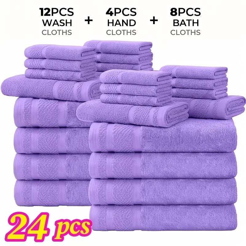 12/24pcs Bath Cloths Set, Hotel Quality Thick Bath Cloths | Highly Absorbent & Quick-Dry | 4/8 Bath Cloths & 2/4 Hand & 6/12 Washcloths, Cotton for Hotel Spa Gym & Home Bathroom Essentials