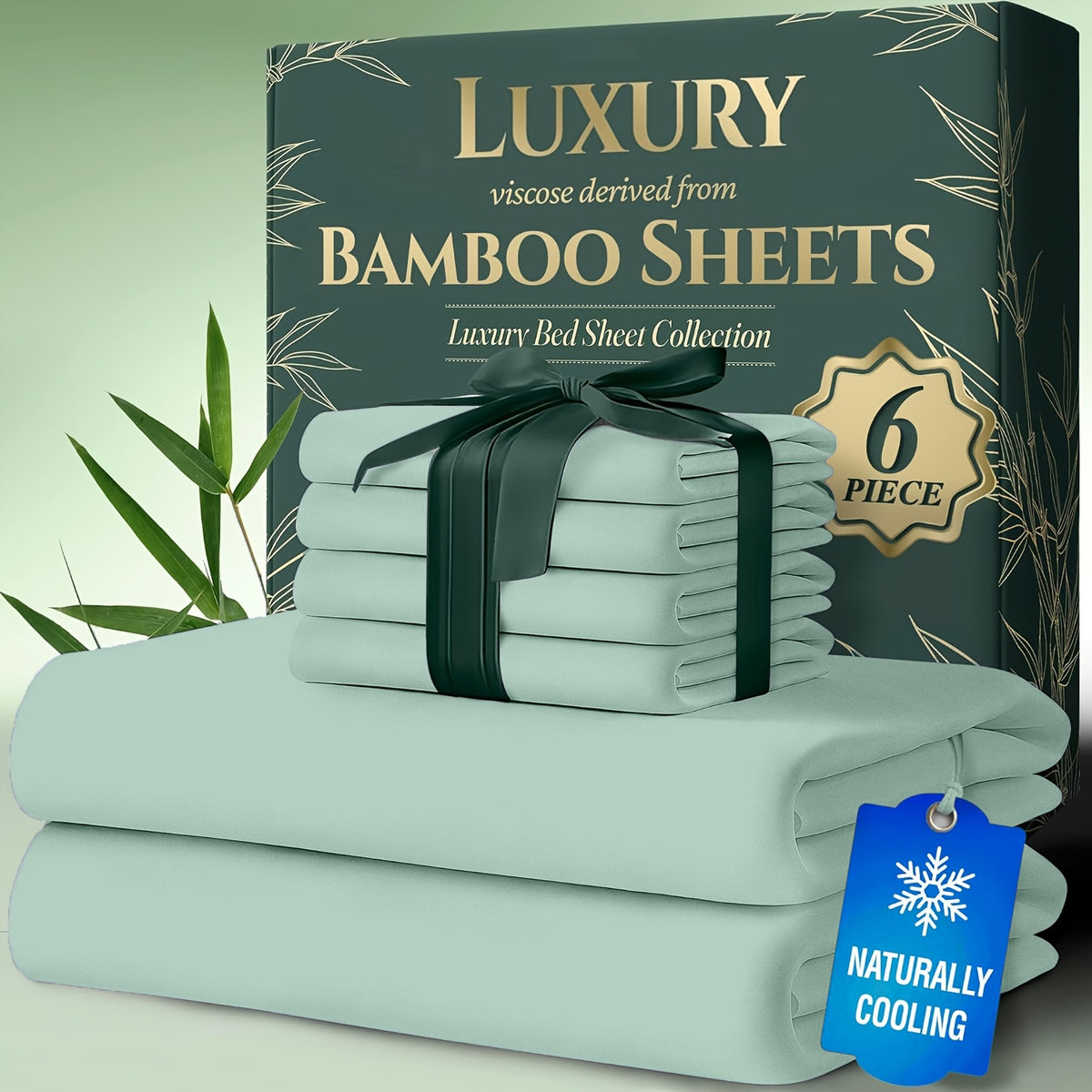 Deep Pocket Bamboo Cooling Bed Sheets 6pcs - Bamboo Luxury Cooling Sheets for Hot Sleepers - Cloud Soft, 17" Deep Pocket Fitted Sheet, Ultra Durable Bed Set for Room Decor