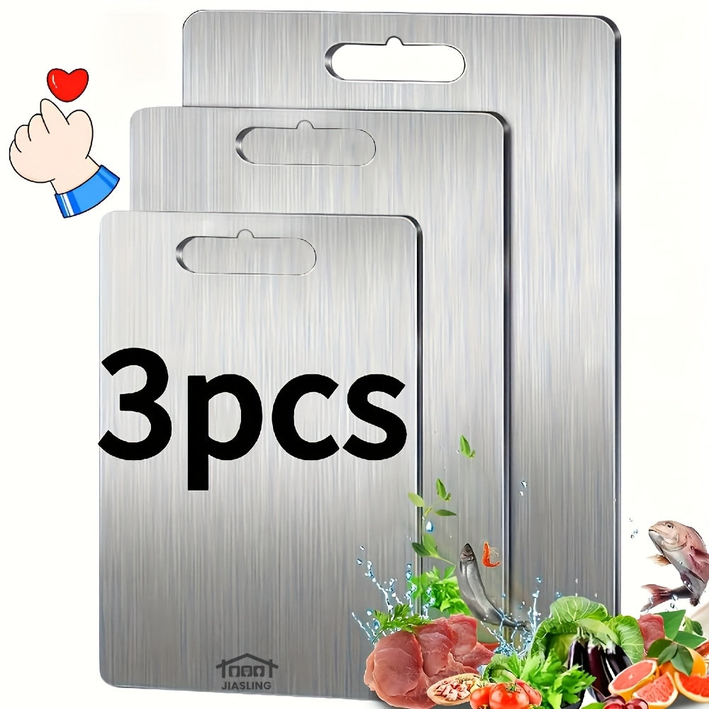 3pcs Stainless Steel Cutting Boards, Ultra-Thin Metal Cutting Boards for Kitchen, 304 Non-Stick Chopping Board for Meat Fruit And Vegetables, Dishwasher Safe, Professional