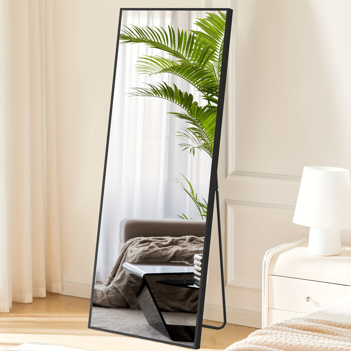 LED Lighted/Not-LED Lighted Full-Length Mirror with Arched/Rect Top - Aluminum Frame Floor-Standing Dressing Mirror for Bedroom & Living Room, Black/Golden/White