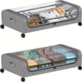 Metal Under Bed Storage Bins with Wheels and Lids, 2-Piece Gray Rolling Organizer Set for Clothes, Bedding, Shoes, Blankets and Books