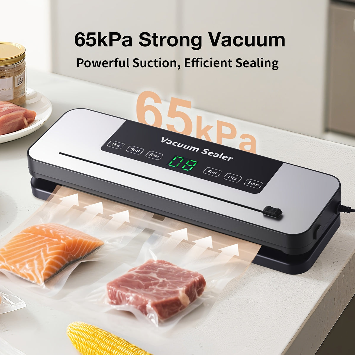 65000 PA Commercial Vacuum Sealer Machine System with 10 Free Bags, Dry/Moist Modes, 6-In-1 Sealing Machine for Storage And Sous Vide, Automatic Sealing Machine, Modern Vacuum Sealer