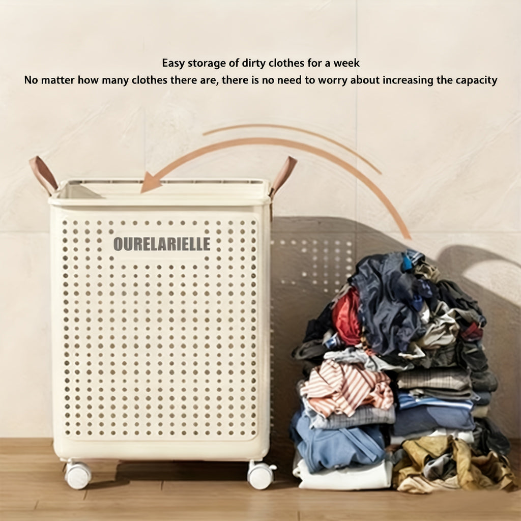 One Large Foldable Laundry Basket Without Cover - Imitation Leather, Hand Wash, Solid Color, Versatile Portable Laundry Basket with Wheel for Bathroom And Balcony Storage, Laundry Baskets