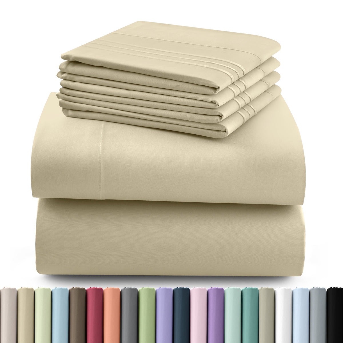 Hannah Bedding Sheet Set - 6 PC Brushed 100% polyester Bed Sheets 16 Inches Deep Pockets - Embroidered & Plain Pillowcases - Hotel Luxury Sheets Bed Set - Soft Bedding Sheets
