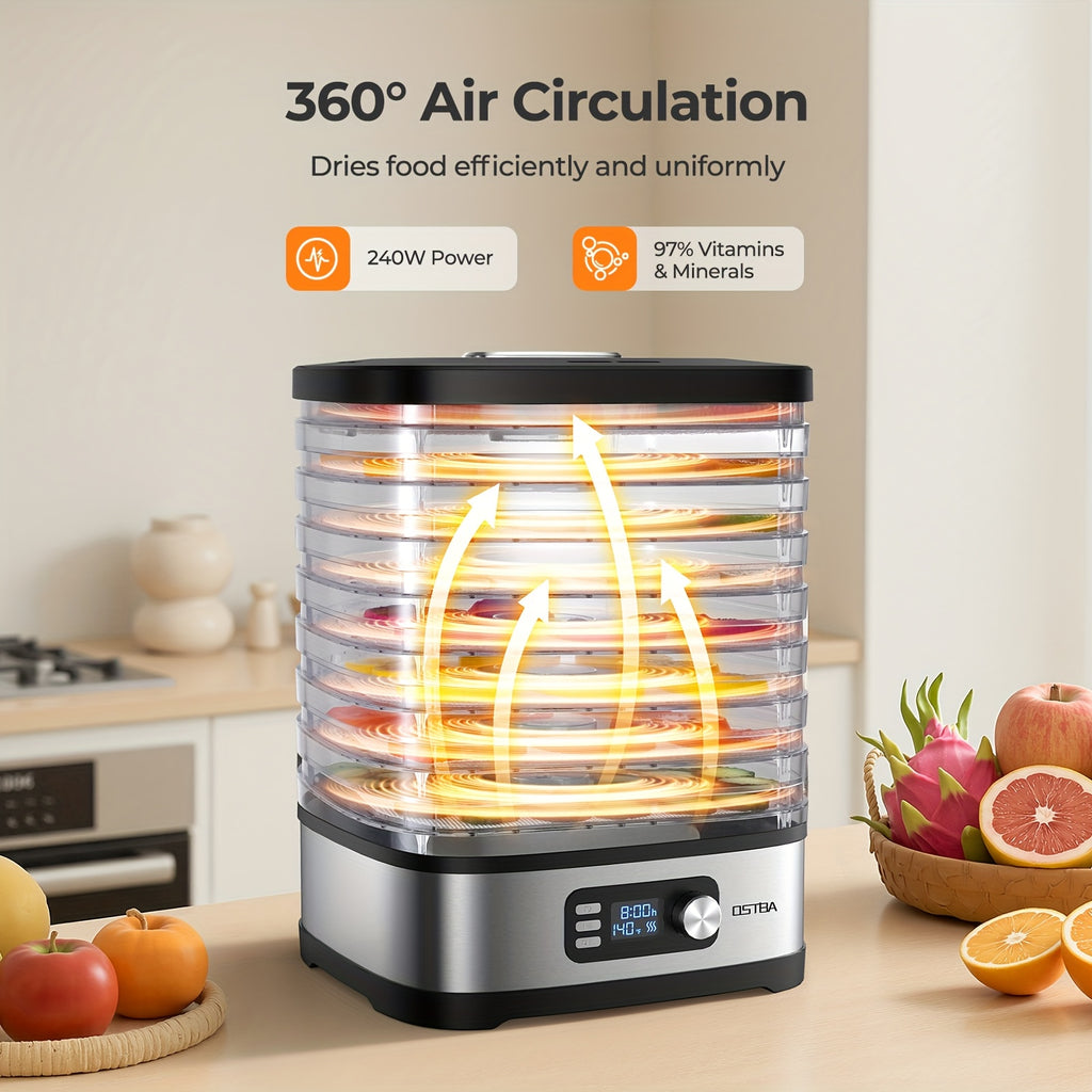 Food Dehydrator Machine Adjustable Temperature & 72H Timer, 5-Tray Dehydrators for Food And Jerky, Fruit, Dog Treats, Herbs, Snacks, LED Display, 240W Electric Food Dryer, Recipe Book