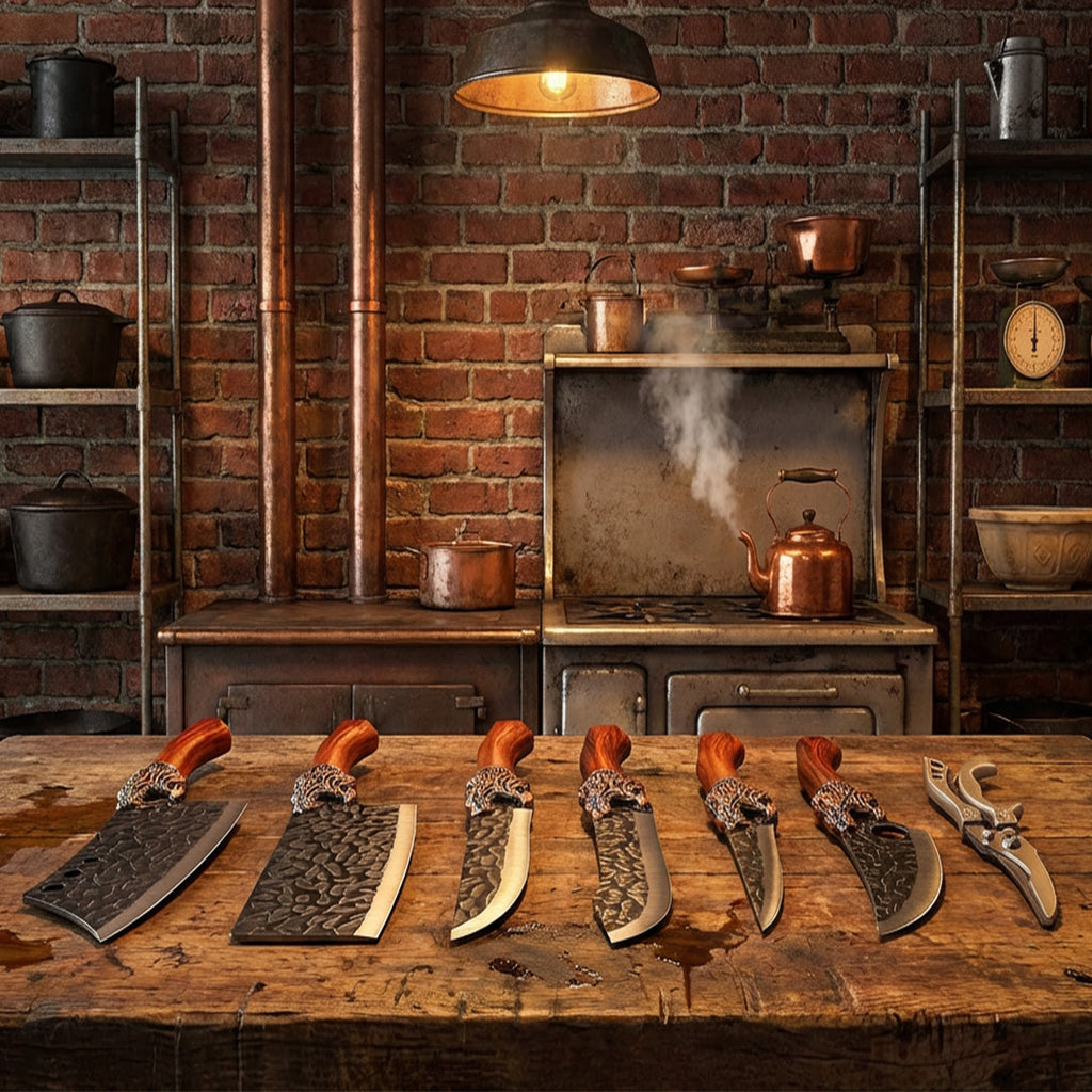Professional Forged Stainless Steel Kitchen Knife Set(7pcs/6pcs)- Includes a Boning Knife, Slicing Knife, Carving Knife, Fish Knife, Butcher Knife, and Scissors. Suitable for Meat and Fish; Ultra-sharp and Durable Knives.