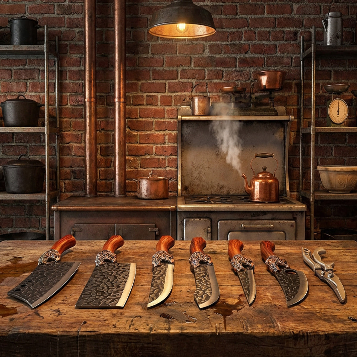Professional Forged Stainless Steel Kitchen Knife Set(7pcs/6pcs)- Includes a Boning Knife, Slicing Knife, Carving Knife, Fish Knife, Butcher Knife, and Scissors. Suitable for Meat and Fish; Ultra-sharp and Durable Knives.