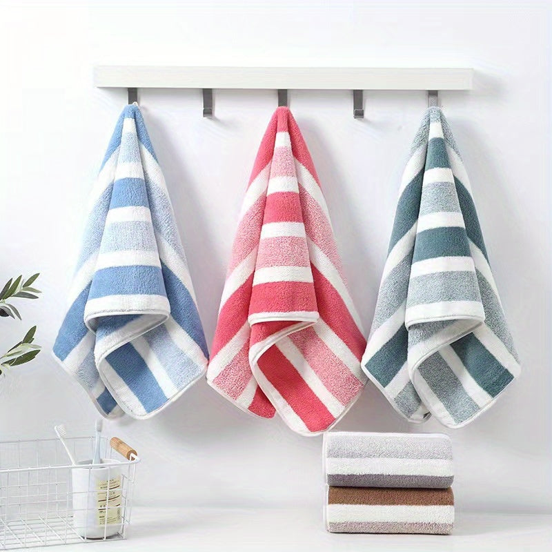 8pcs Set, No Hair Loss, Super Absorbent, Super Soft Two-Color Striped Interval Bath Towel Combination, Including 2 Large Bath Towels, 2 Large Face Towels, 4 Hand Towels