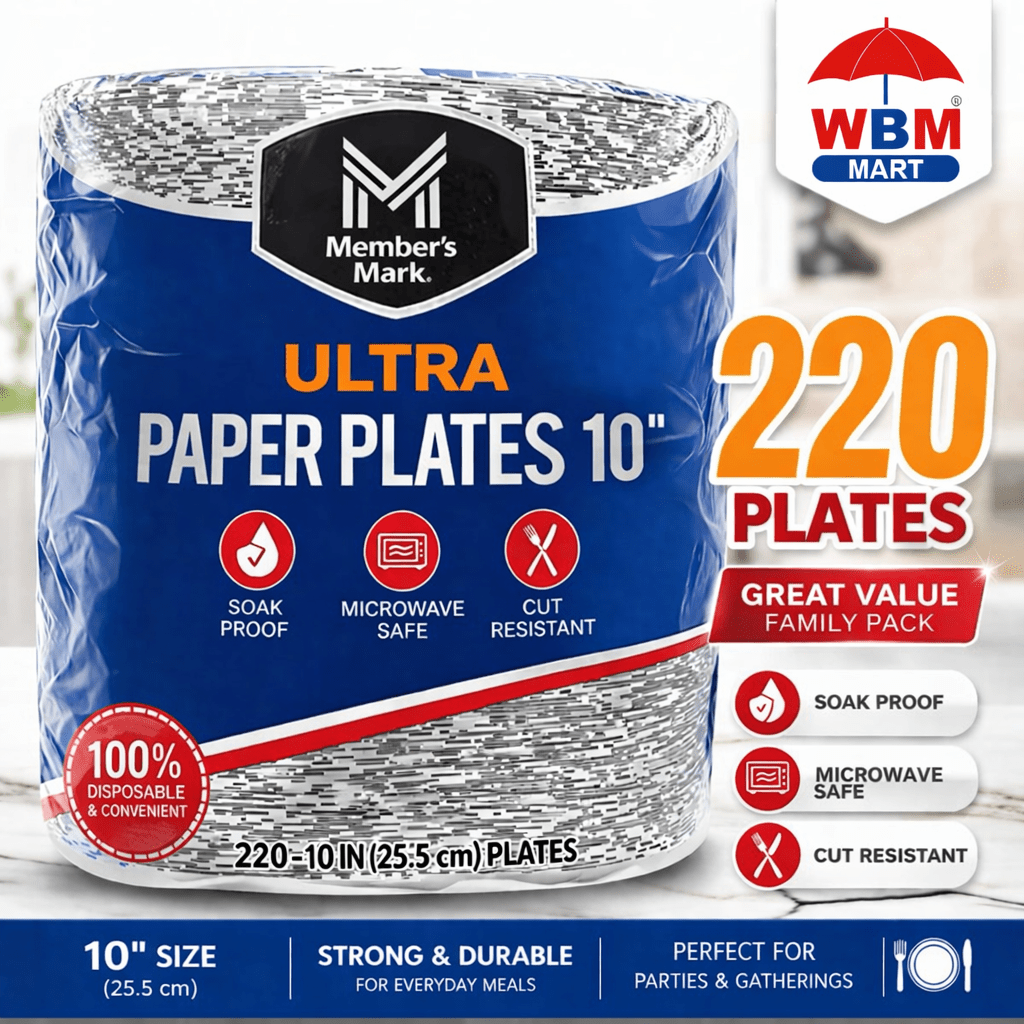 50/154/220 - Premium Paper Plates, 10 Inch Microwave-Safe, Cut Resistant, Soak-Proof, Sturdy Disposable Plates For Everyday Breakfast, Lunch, & Dinner Meals, Kitchen Decor, Kitchen Accessories, Wedding, Camping, Independence Day, Daily, Household ItemsUlt