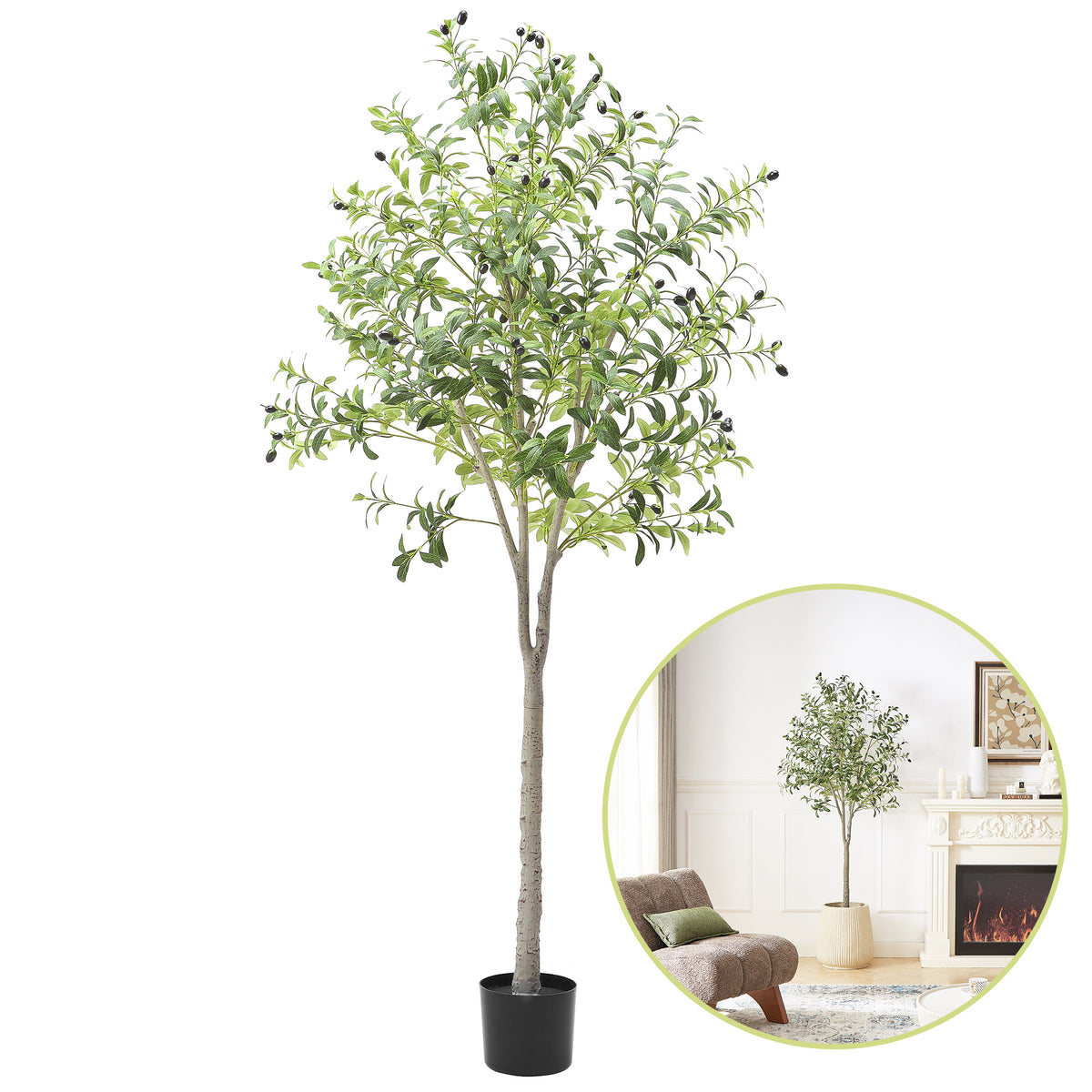 6ft Artificial Olive Tree Thicken Trunk Indoor Tall Faux Plants Fake Tree for Home Living Room Kitchen Decor House Spring Summer Decoration
