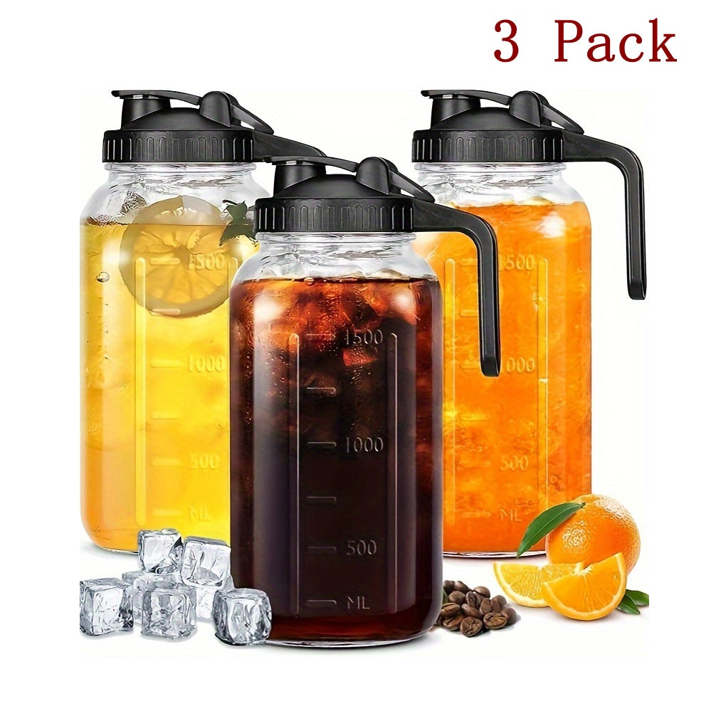 Grinkwell 64Oz Mason Jar with Handle And Lid, 2/3 Pack, Bpa-Free High Borosilicate Glass, Sports And Outdoor Beverage Carafe, Leak-Proof, for Ramadan, Christmas, New Year
