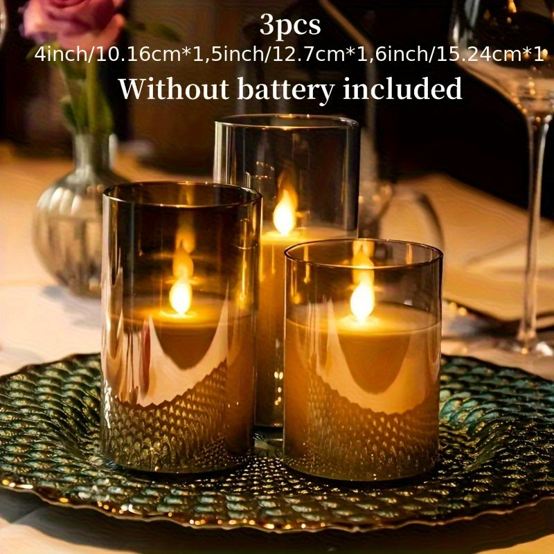 3pcs Flameless LED Candles Battery-Powered with Remote, Realistic Flickering Flame ABS Suitable for Home, Wedding, Christmas, Halloween Decorations - Flameless Cylindrical Candles for Use, Remote Operation, No Smoke