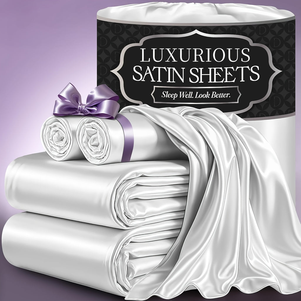 Luxury Satin Fitted Sheet, Fitted Sheet+Pillowcase, Queen Sheet, Cooling, Smooth, Breathable, Wrinkle-Resistant, Machine Washable, Easy Care Ultra Soft for Hot Sleepers Child, Children, Adults, Hotels, Apartments, Wedding Gifts-3000TC Random Color