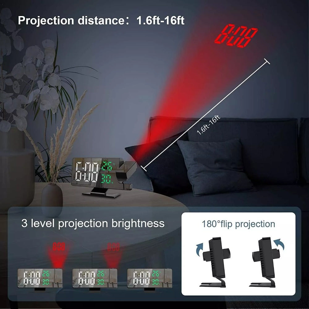 LED Temperature And Humidity Projection Alarm Clock, Accurate Temperature And Humidity Monitoring, Intelligent LED Projection Display, Multifunctional Smart Home Devices, Improve The Quality Of Life, Suitable For Office Workers And Students Use