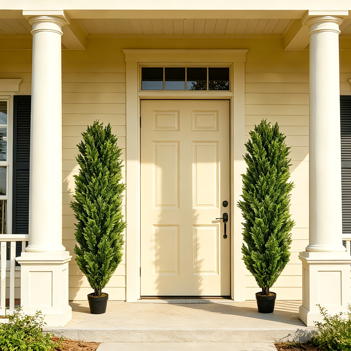 2 Pack Modern Cedar Topiary Trees | UV-Resistant & Low Maintenance Faux Greenery For Outdoor & Indoor | Decor For Patio, Garden, Office