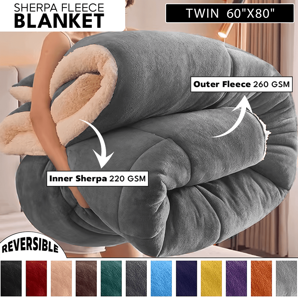 480GSM Heavy Sherpa Fleece Blanket – Double-Sided Warm Throw for Couch, Bed, Office and Travel, Reversible All Season Comfort, Room & Sofa Decoration, Holiday Gift, Sofa Blankets