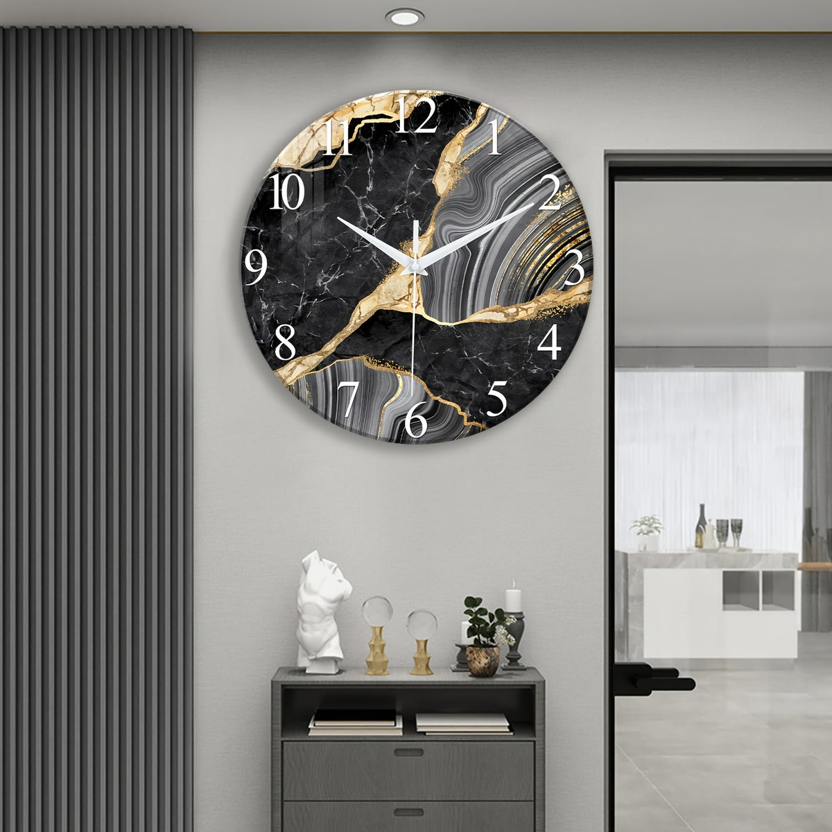 Modern Large Glass Wall Clock - Marble Texture, Silent Non-Ticking, AA Battery Powered (Batteries Not Included), for Modern Living Room, Bedroom, Kitchen, Office Wall Decor, Christmas And Housewarming Gift, Modern Living Room Decor, 12-24 Inch