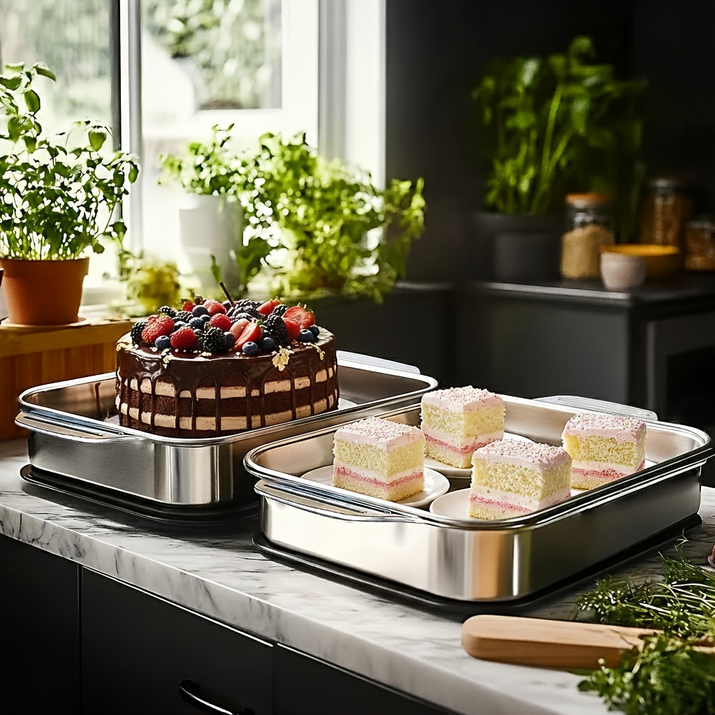 2/4/6/8pcs Extra Large Heavy Duty Stainless Steel Baking Pans with Lids - Non-Stick, Thick Rectangular Oven Trays for Desserts, Bread, And Seafood - Perfect for Bbqs, Buffet Serving Trays