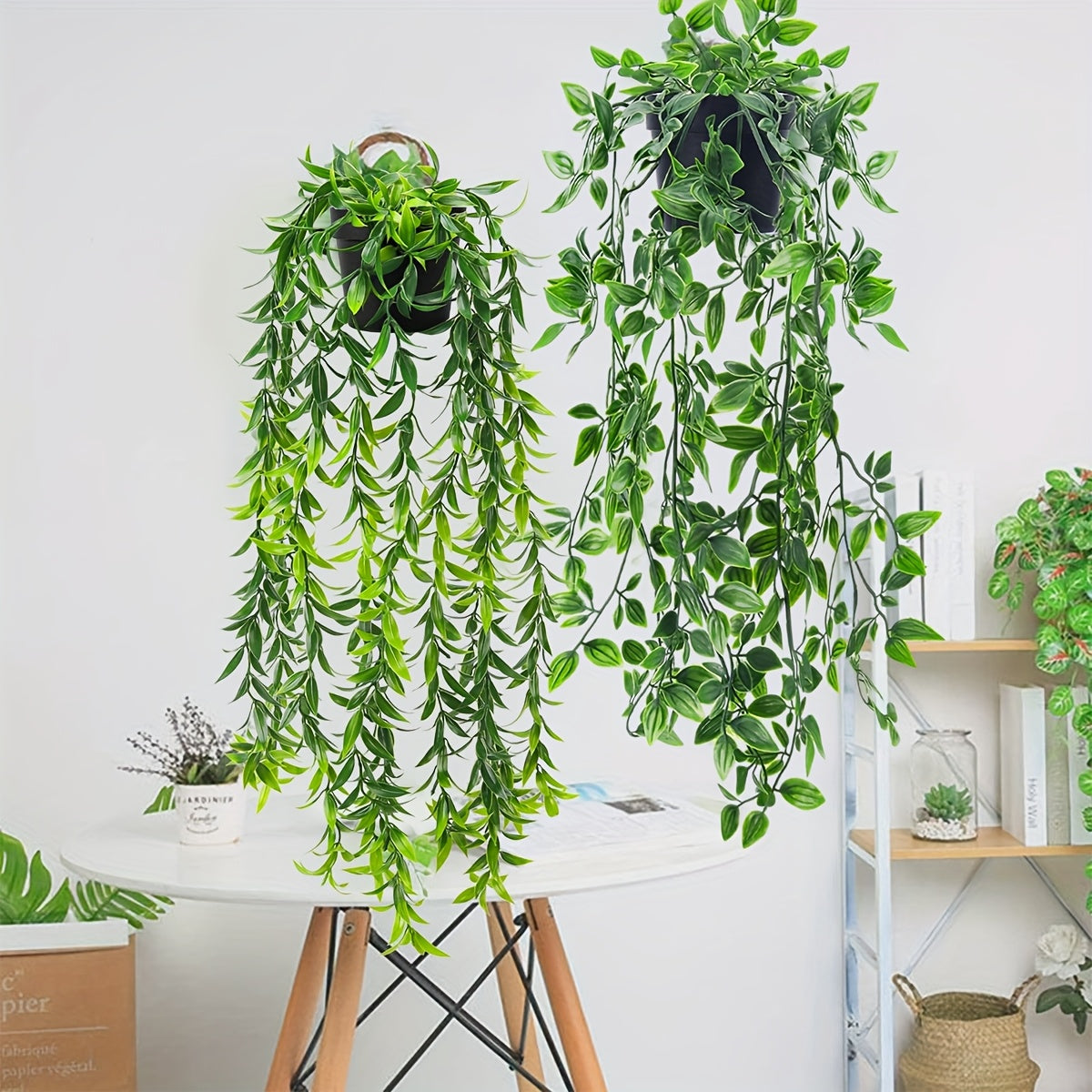 Der Rose 6/8 Packs Fake Plants Hanging Artificial Ivy Vine Faux Eucalyptus Plants In Black Pots For Bathroom Wall Shelf Bookshelf Decor Indoor