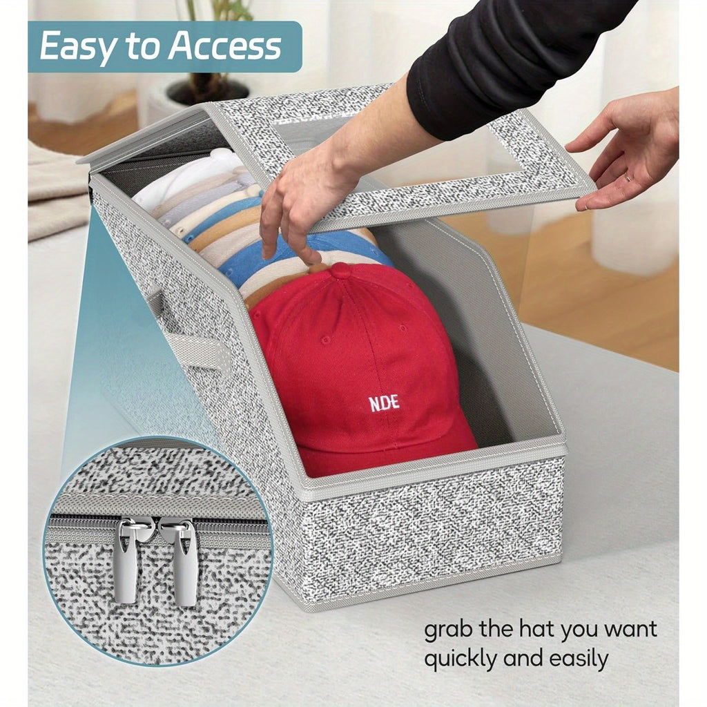 4/2pcs Stackable Baseball Cap Storage Box with Clear Viewing Window, Holds Up to 30 Caps Hat Organizer for Closet, Suitable for Men, Women, Gray, Space-Saving Design for Underwear, Socks, Toys