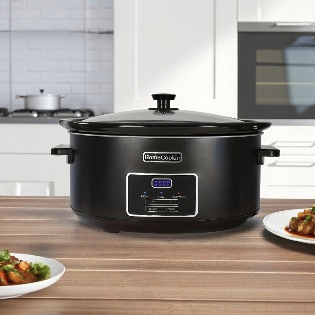 Homecookin Digital Slow Cooker with Non-Stick Ceramic Bowl - Programmable Countdown Timer & Keep Warm Function, Perfect for Family Meals, Soups, Stews, Holiday Cooking, House Party