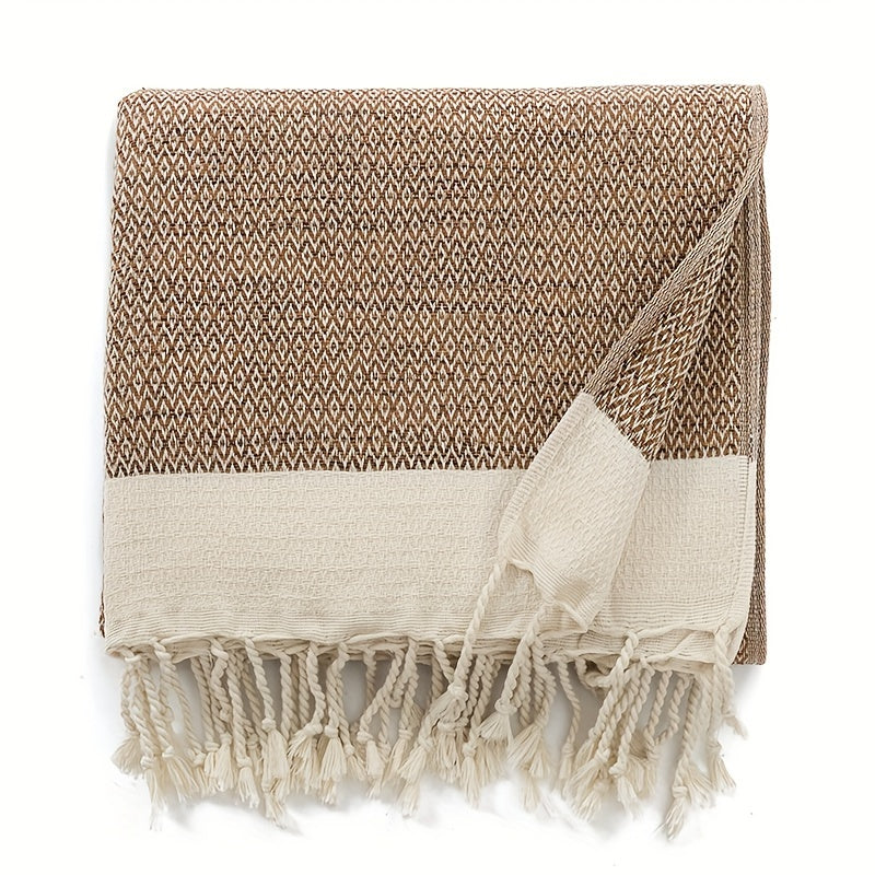 YEUZLI 100% Cotton Tassel Blanket, 49.21 X 70.87In (350GSM), Boho Diamond Grid, Breathable And Soft. Perfect for Snuggling on Beds And Sofas, Also Great for Picnics And Travel, an All-Season Essential, Machine Washable