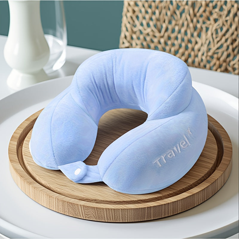Travel Neck Pillow, U-Shaped Cushion with Front Snap for Seated Rest on Airplanes, Car Passenger Trips and Train Journeys in Multiple Color Options
