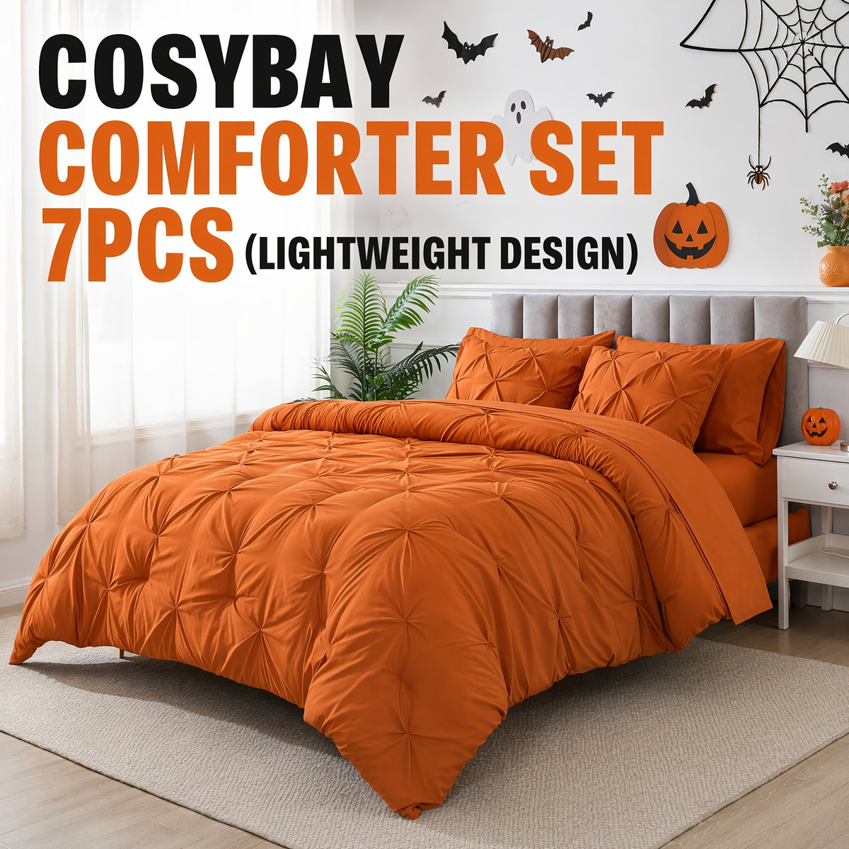 Pinch Pleat Comforter Set, 7-Piece Microfiber Bed in a Bag with Sheets, Pillowcases and Shams, All-Season Bedding in Full, Queen and King
