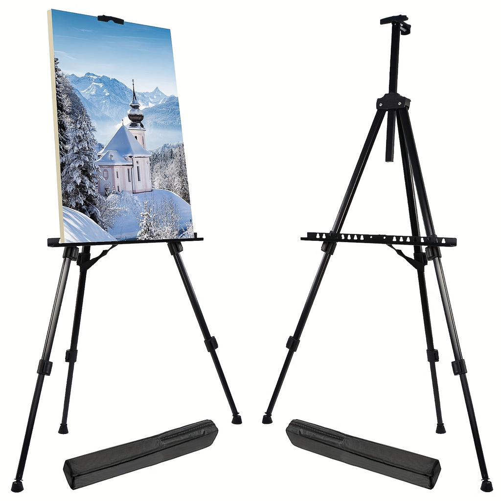 66 Inch 3-Section Adjustable Metal Easel - Foldable Portable Floor Standing Tripod Stand for Wedding Signs, Art Displays, Painting & Party Decorations - Sturdy Lightweight Black Easel with Instant Setup, Art Display Equipment | Triplesection Stand