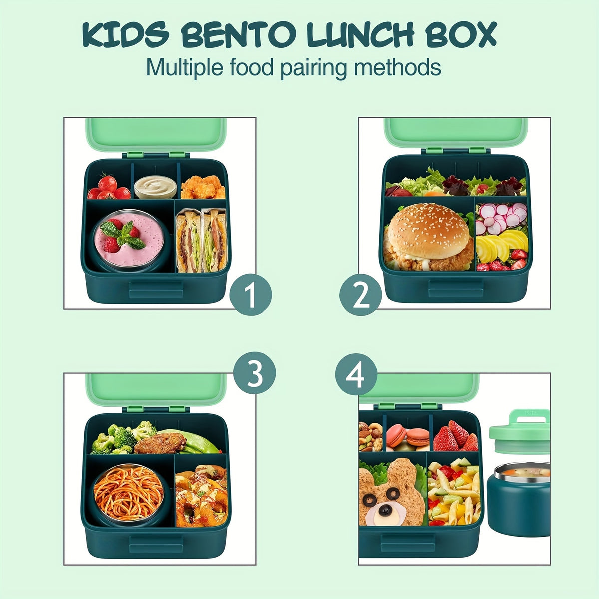 Insulated Lunch Jar Set, 8 oz Stainless Steel Food Jar with Cooling Container in Purple or Green for Back-to-School Meals and Packed Lunches