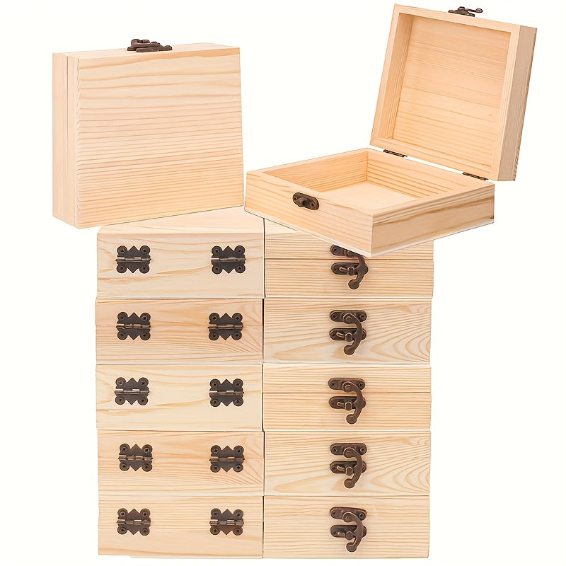 12 Pack Unfinished Wooden Boxes For Crafts, Party Favors For Birthday Parties, Treasure Chest With Lid And Clasp, Pirate Decorations, Christmas Gift Box